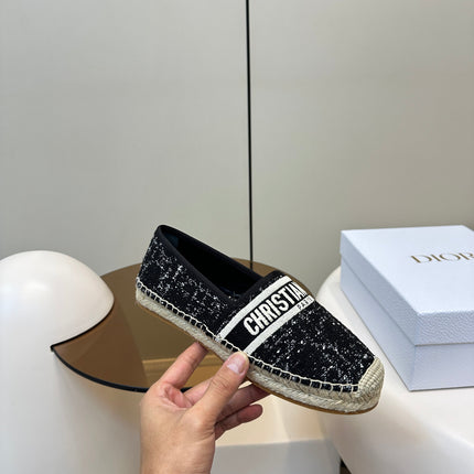 GRANVILLE ESPADRILLE BLACK OBLIQUE EMBROIDERED COTTON