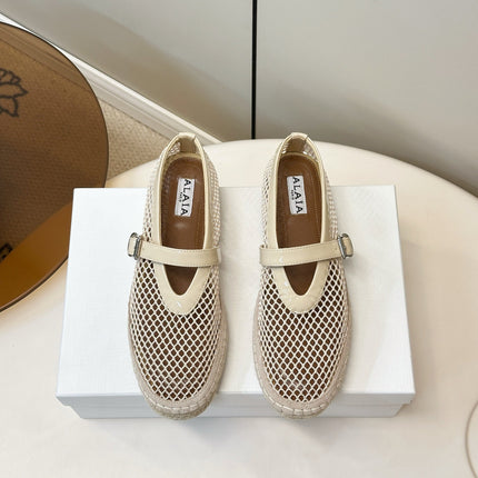 ALAIA 26S MESH ESPADRILLES IN BEIGE SOFT PATENT LEATHER