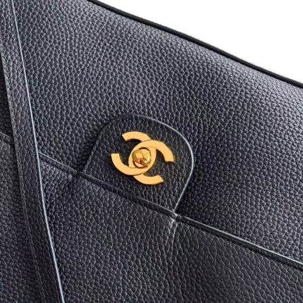 CHANEL 26S SOUPLISSIMO MAXI FLAP MEDIUM 32 IN BLACK GRAINED CALFSKIN GOLD HARDWARE