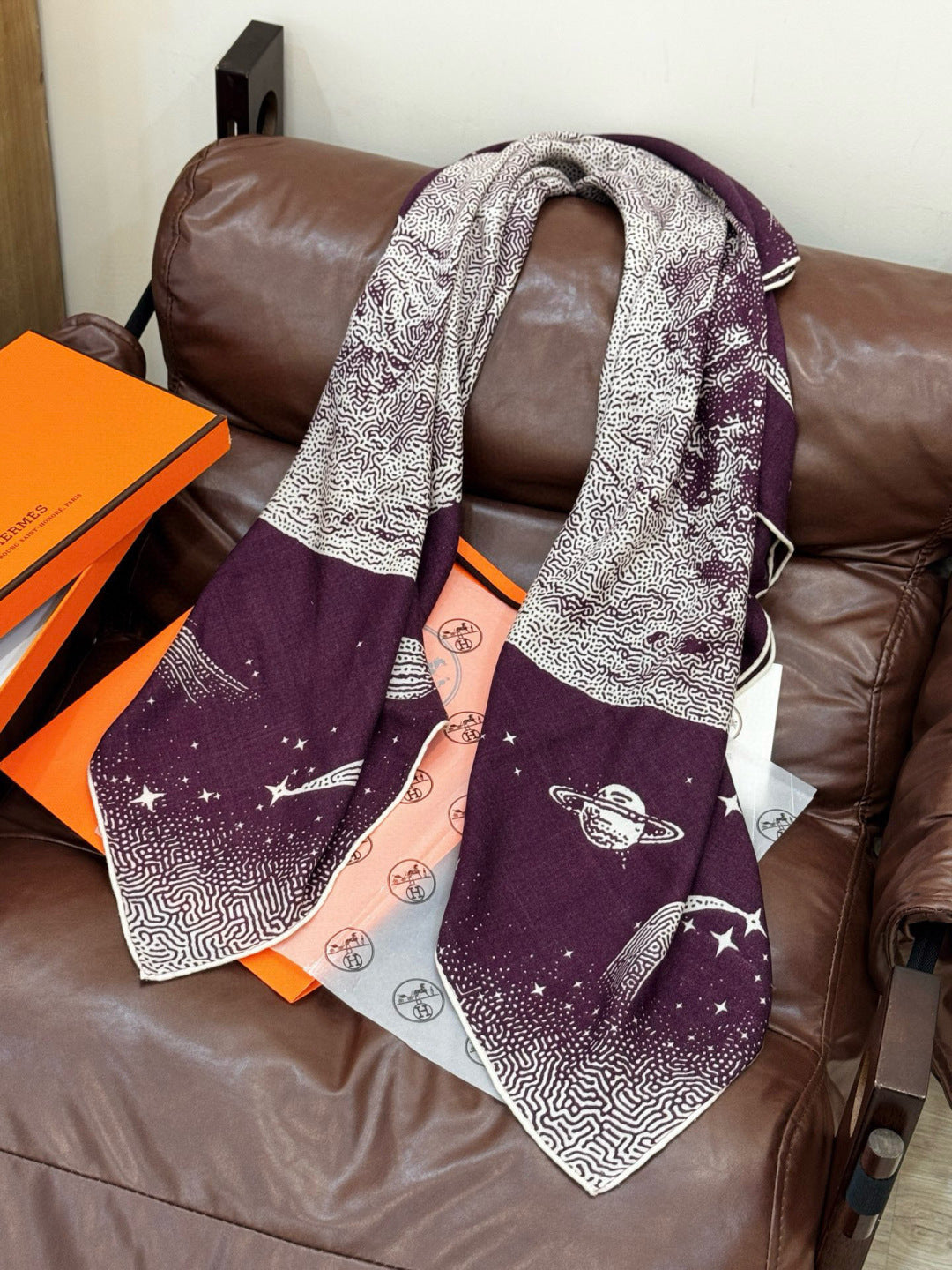 HERMES 25S SCARF 140 IN SILK CASHMERE 987419