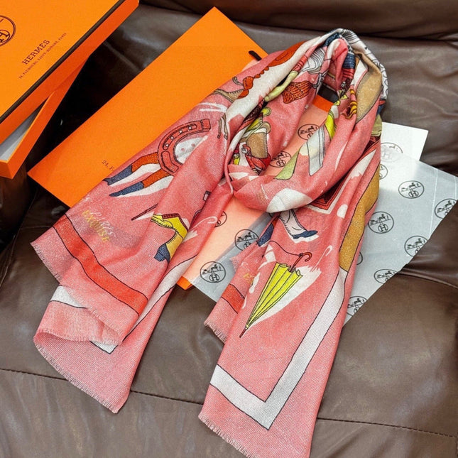 HERMES 26S LONG SCARF 200 IN CASHMERE AND SILK 307234