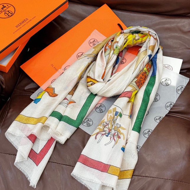 HERMES 26S LONG SCARF 200 IN CASHMERE AND SILK 307235