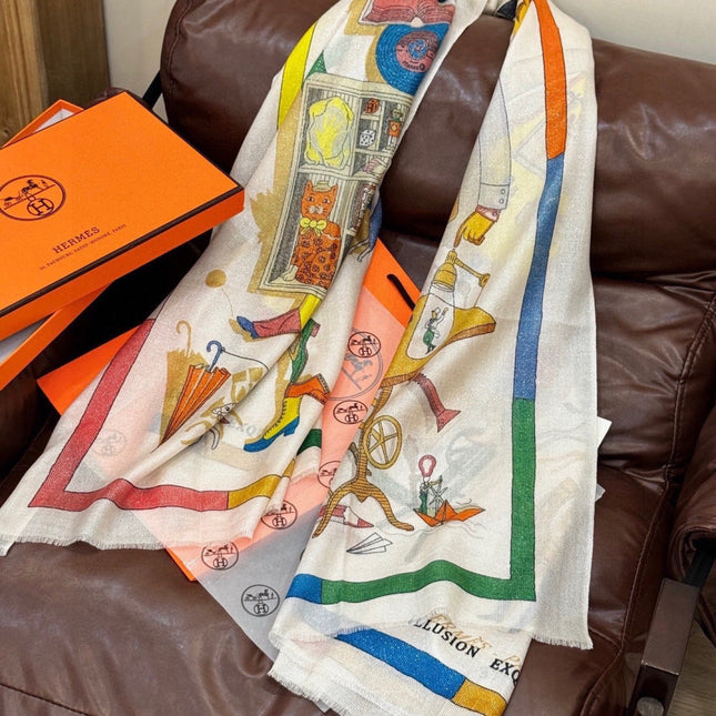 HERMES 26S LONG SCARF 200 IN CASHMERE AND SILK 307235