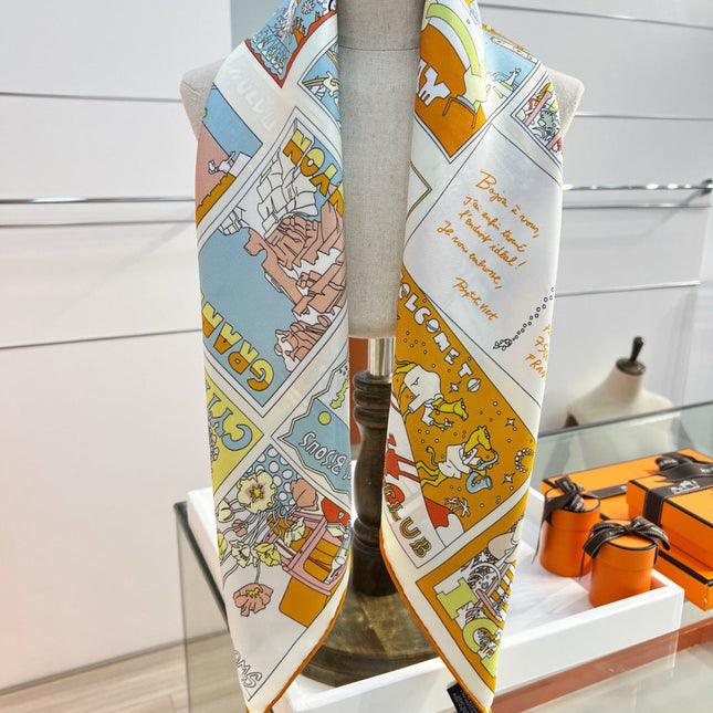 HERMES 26S PRINTED SQUARE SCARF 88 IN SILK 309942