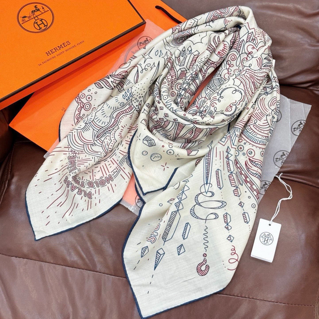 HERMES 26S PRINTED SQUARE SCARF 135 IN SILK 311976