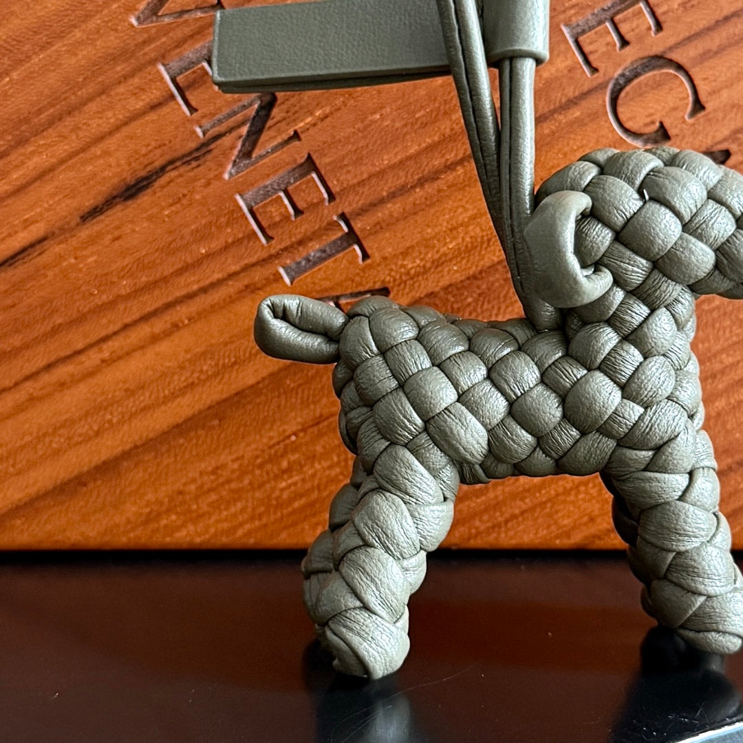 BOTTEGA VENETA 25S DOG CHARM IN GREIGE CALFSKIN