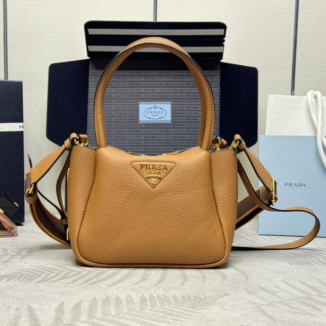 PRADA 25S SMALL BAG 23 IN CARAMEL CALFSKIN GOLD HARDWARE