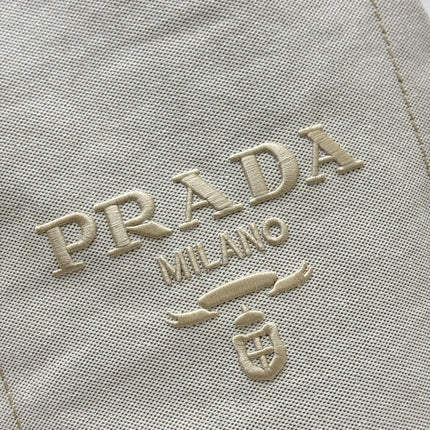 PRADA 25S DRAWSTRING BACKPACK 55 IN BEIGE CANVAS LINEN SILVER HARDWARE