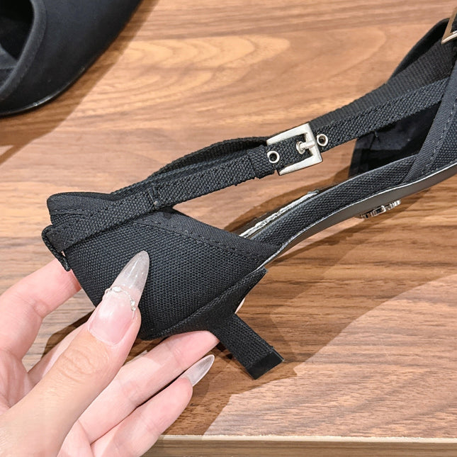 PRADA 26S SLINGBACK KITTEN HEELS 45MM IN BLACK FABRIC STRAP BUCKLE