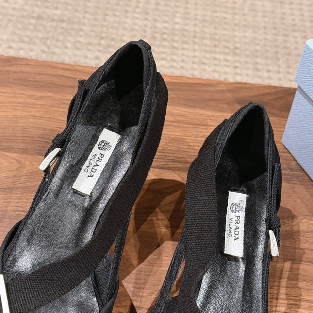 PRADA 26S SLINGBACK KITTEN HEELS 45MM IN BLACK FABRIC STRAP BUCKLE