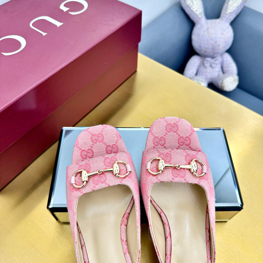 GG HIGH HEELS 65 IN PINK FABRIC WITH GOLD HARDWARE