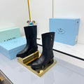 PRADA 25S BROOKLYN BOOTS 50MM IN BLACK CALFSKIN WITH LOGO