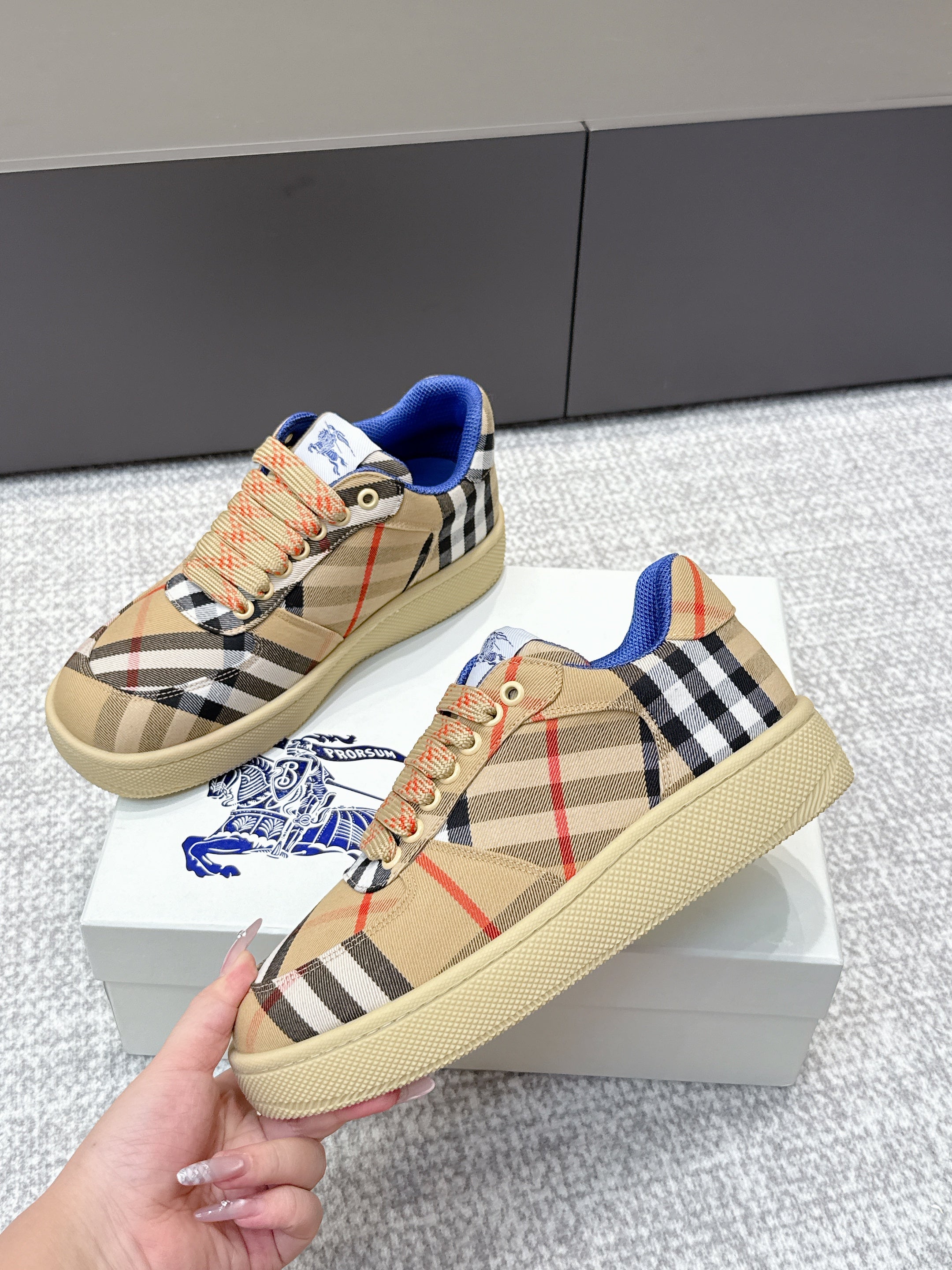 THE BURBERRY CHECK TERRACE SNEAKERS IN BROWN CANVAS