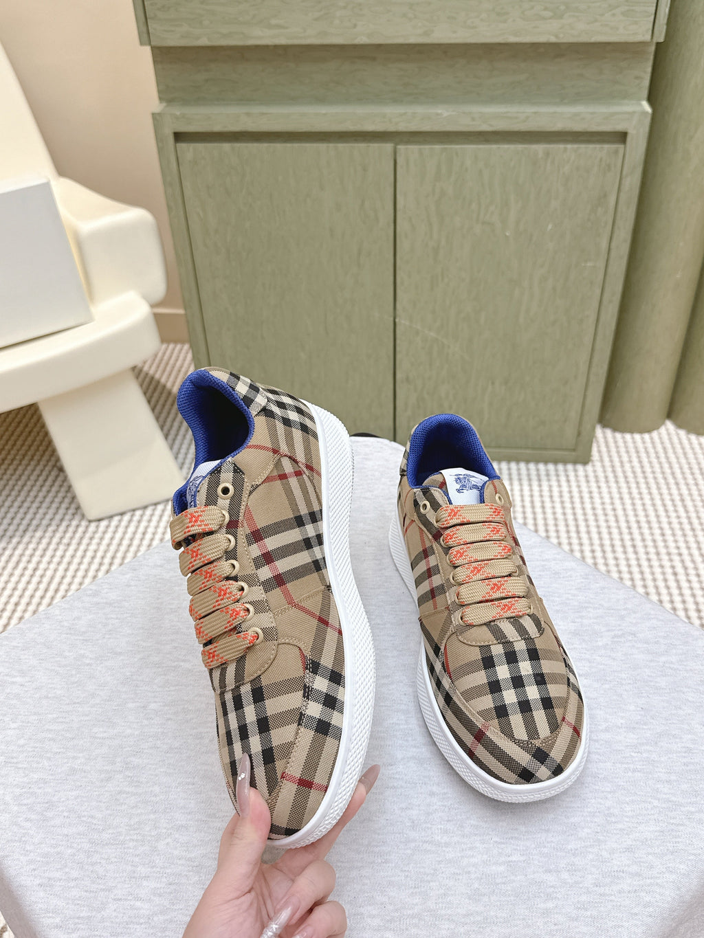 BURBERRY 26S PLAID TERRACE SNEAKERS IN LIGHT BROWN CANVAS STYLE 13