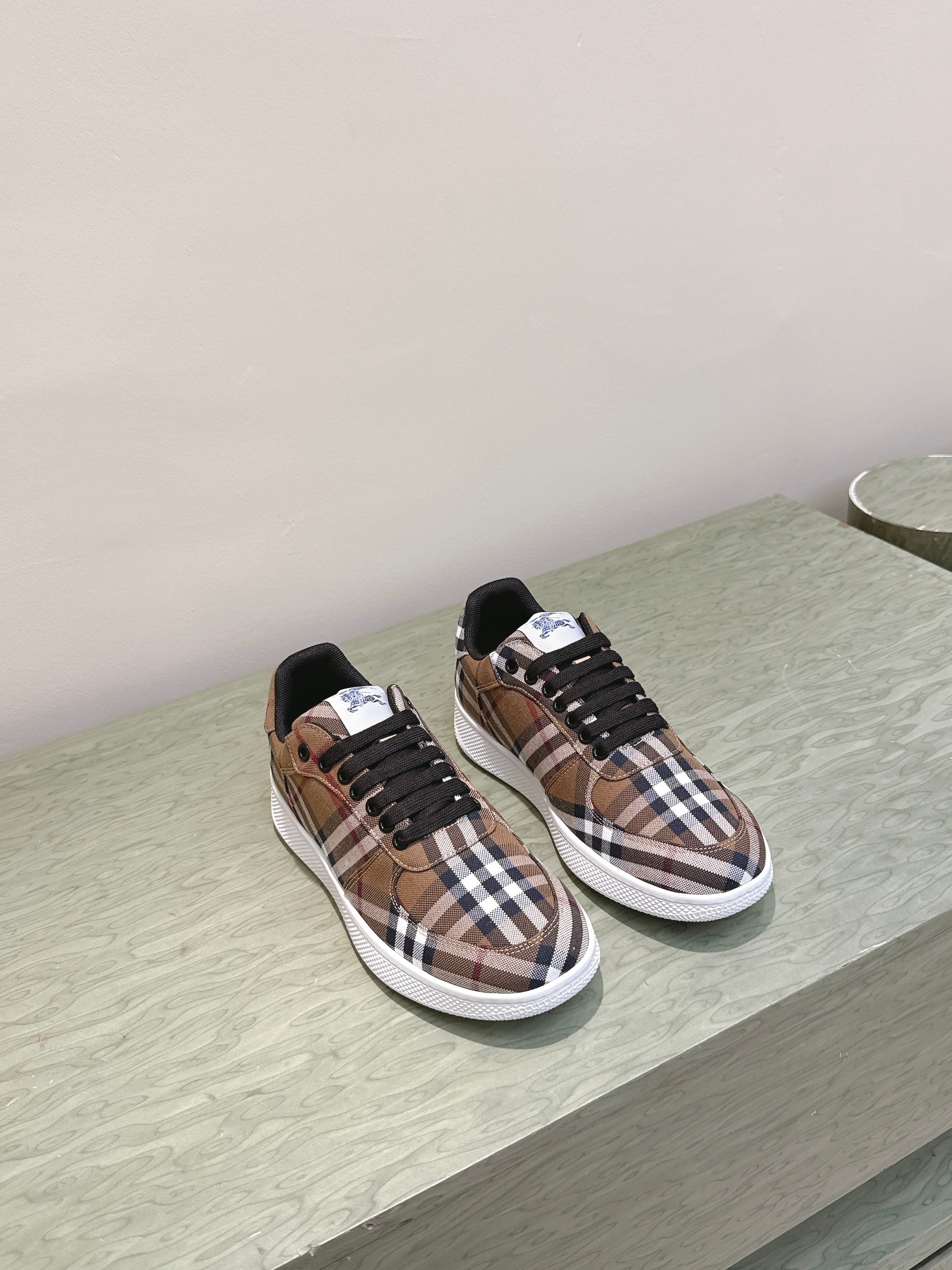 BURBERRY 26S PLAID TERRACE SNEAKERS IN BROWN CANVAS