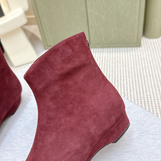 ALAIA 26S ANKLE BOOTS IN DARK RED SUEDE AND GLOSSY CALFSKIN