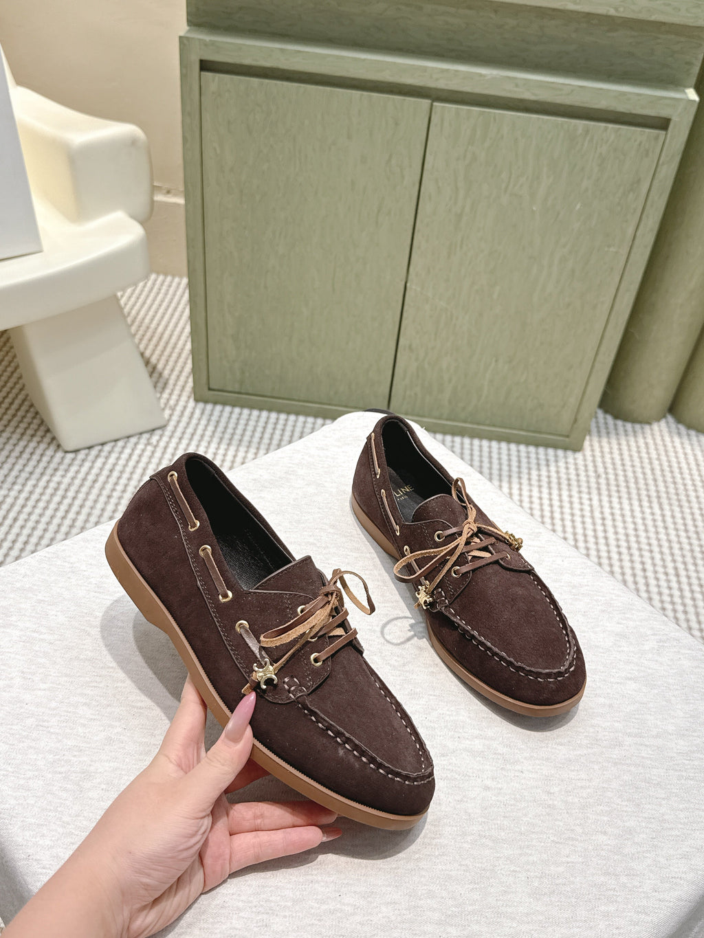 CELINE 26S LACE-UP LOAFERS IN DARK BROWN SUEDE