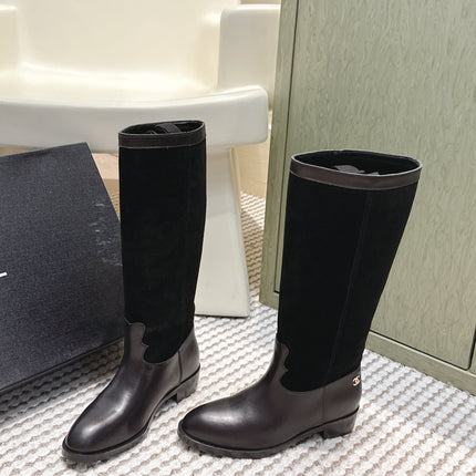 CHANEL 25S KNEE-HIGH BOOTS IN BLACK SUEDE AND CALFSKIN