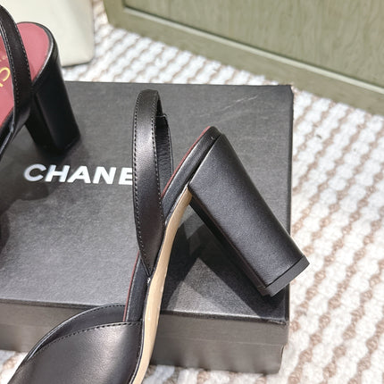 CHANEL 25S HIGH-HEELED SQUARE-TOE SLINGBACK 90MM IN BLACK CALFSKIN