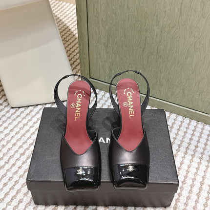 CHANEL 25S HIGH-HEELED SQUARE-TOE SLINGBACK 90MM IN BLACK CALFSKIN