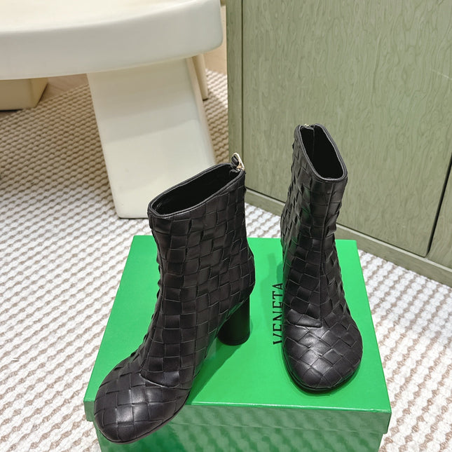 BOTTEGA VENETA 26S INTRECCIATO BOOTS 70 MM IN BLACK LAMBSKIN