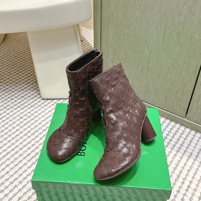 BOTTEGA VENETA 26S INTRECCIATO BOOTS 70 MM IN BROWN LAMBSKIN