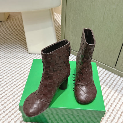 BOTTEGA VENETA 26S INTRECCIATO BOOTS 70 MM IN BROWN LAMBSKIN