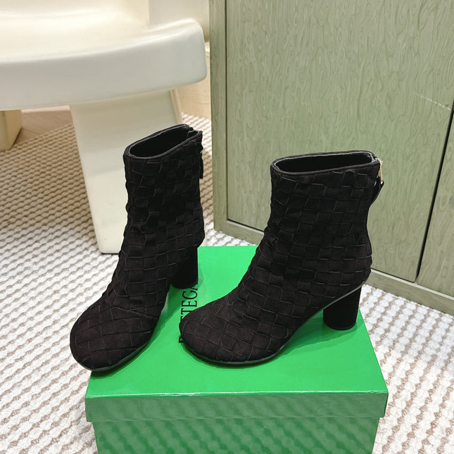 BOTTEGA VENETA 26S INTRECCIATO BOOTS 70 MM IN BLACK SUEDE