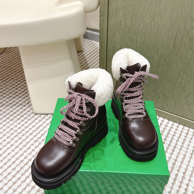 BV SHEARLING ANKLE BOOTS IN BROWN CALFSKIN