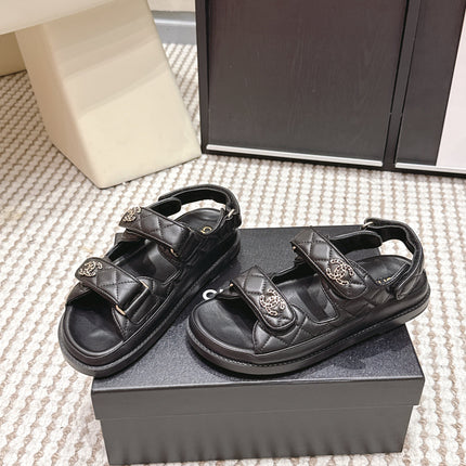 CHANEL 26S QUILTED DAD SANDALS IN BLACK CALFSKIN
