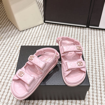 CHANEL 26S QUILTED DAD SANDALS IN LIGHT PINK CALFSKIN