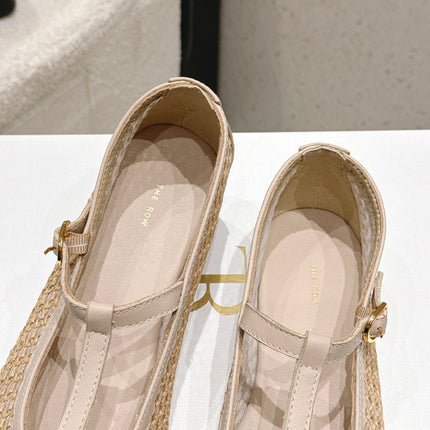 THE ROW 26S MARY JANE FLATS IN BEIGE CALFSKIN AND MESH