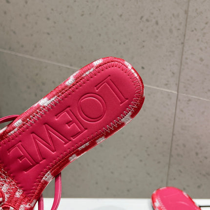 LOEWE 26S BRAIDED CAGE SLIDE SANDALS IN CORAL PINK CALFSKIN