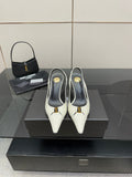 YSL 25S SLINGBACK HIGH HEELS 90 MM IN WHITE LAMBSKIN WITH GOLD HARDWARE STYLE 6