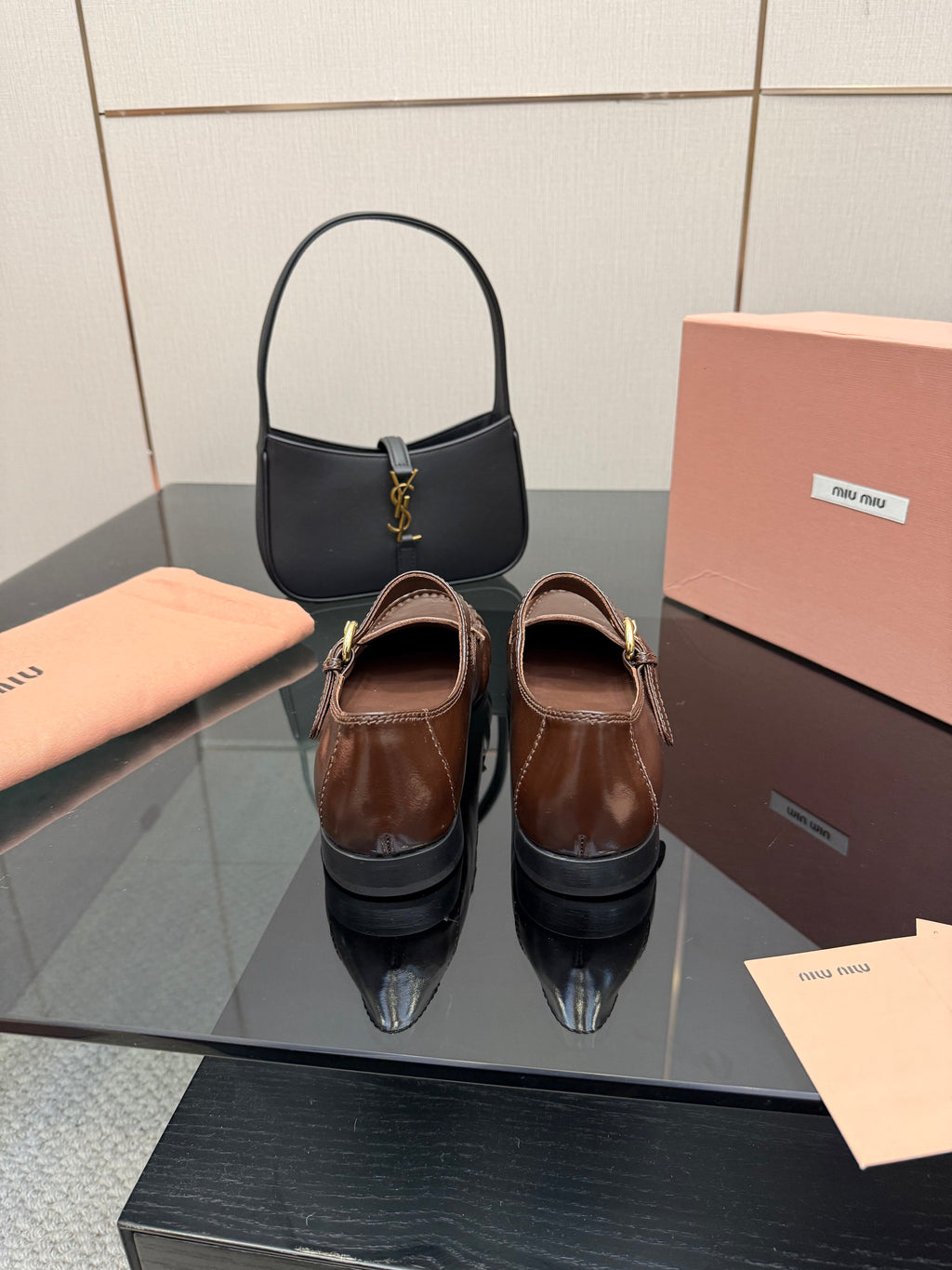 MIUMIU 25S LOAFERS WITH STRAP IN DARK BROWN LAMBSKIN