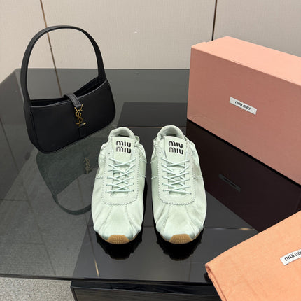 MIUMIU 25S SNEAKERS IN POWDER BLUE PLUME SATIN