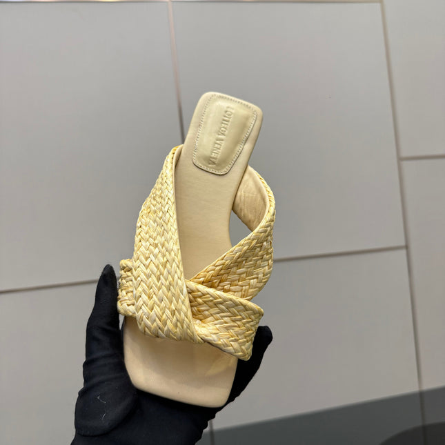 BOTTEGA VENETA 26S SANDALS IN LIGHT YELLOW CALFSKIN AND RAFFIA