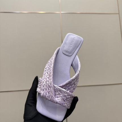 BOTTEGA VENETA 26S SANDALS IN LIGHT PURPLE CALFSKIN AND RAFFIA