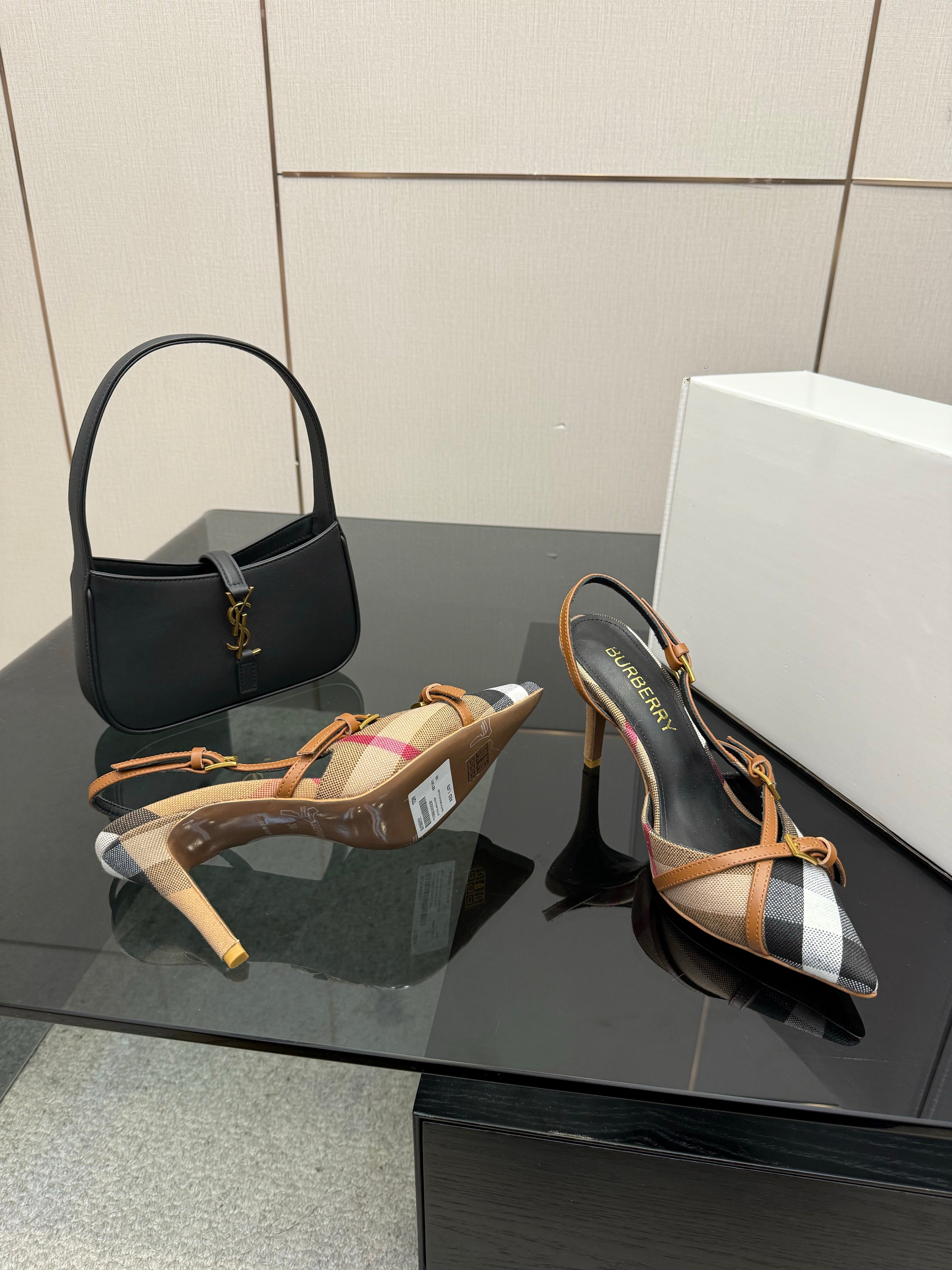 BURBERRY 26S SLINGBACK HEELS 85 MM IN STRIPED COLOR COORDINATION FABRIC STYLE 11