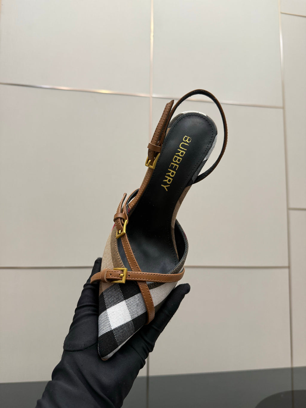 BURBERRY 26S SLINGBACK HEELS 85 MM IN STRIPED COLOR COORDINATION FABRIC STYLE 11