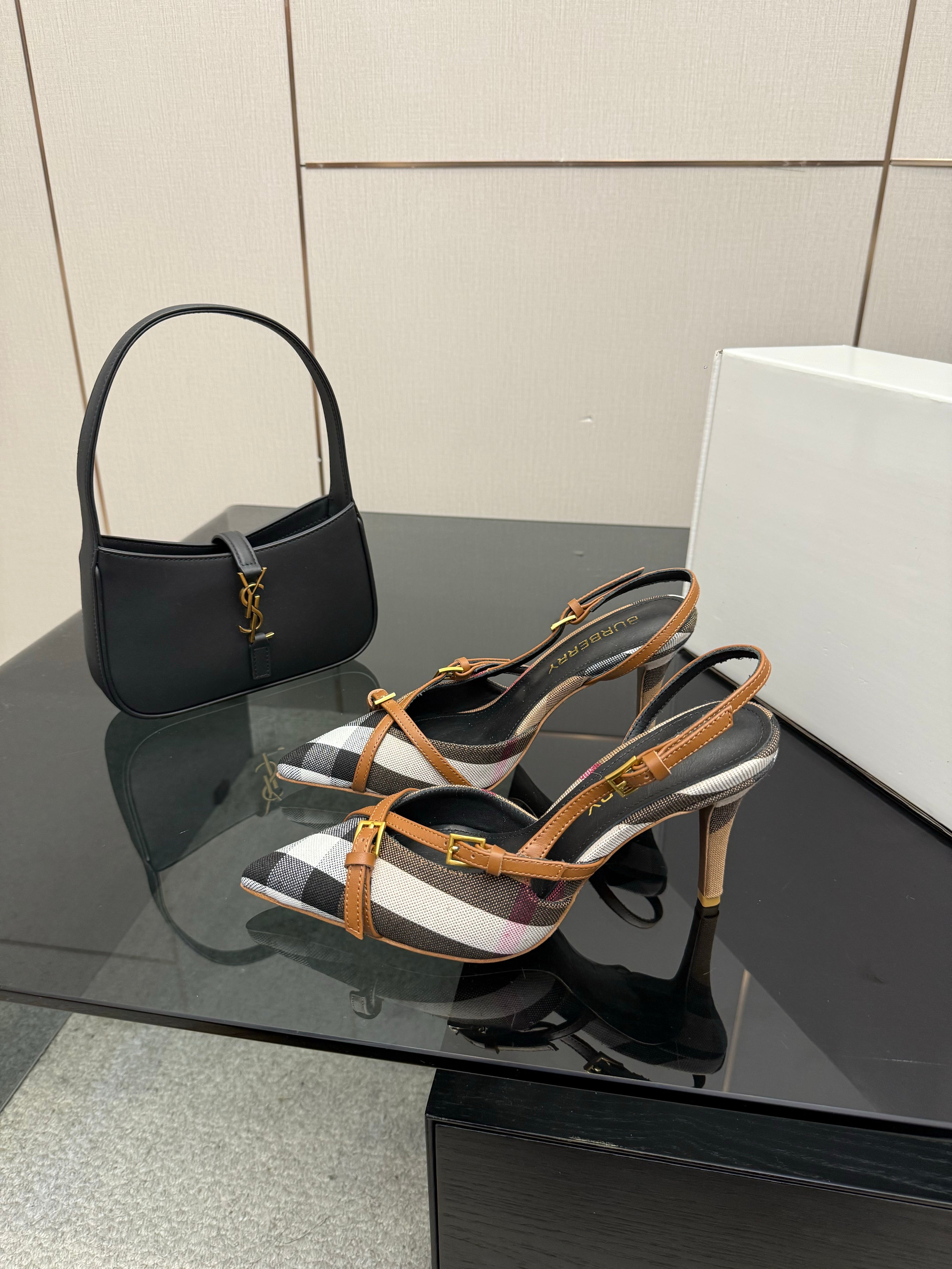 BURBERRY 26S SLINGBACK HEELS 85 MM IN STRIPED COLOR COORDINATION FABRIC STYLE 11