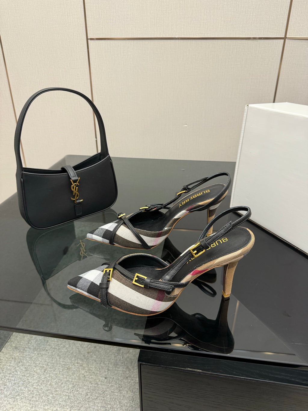 BURBERRY 26S SLINGBACK HEELS 85 MM IN STRIPED COLOR COORDINATION FABRIC STYLE 10