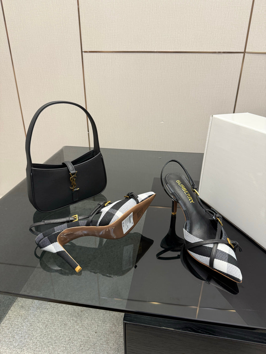 BURBERRY 26S SLINGBACK HEELS 85 MM IN STRIPED COLOR COORDINATION FABRIC STYLE 9