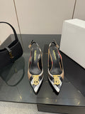 BURBERRY 26S SLINGBACK HEELS 85 MM IN STRIPED COLOR COORDINATION FABRIC WITH GOLD HARDWARE STYLE 5