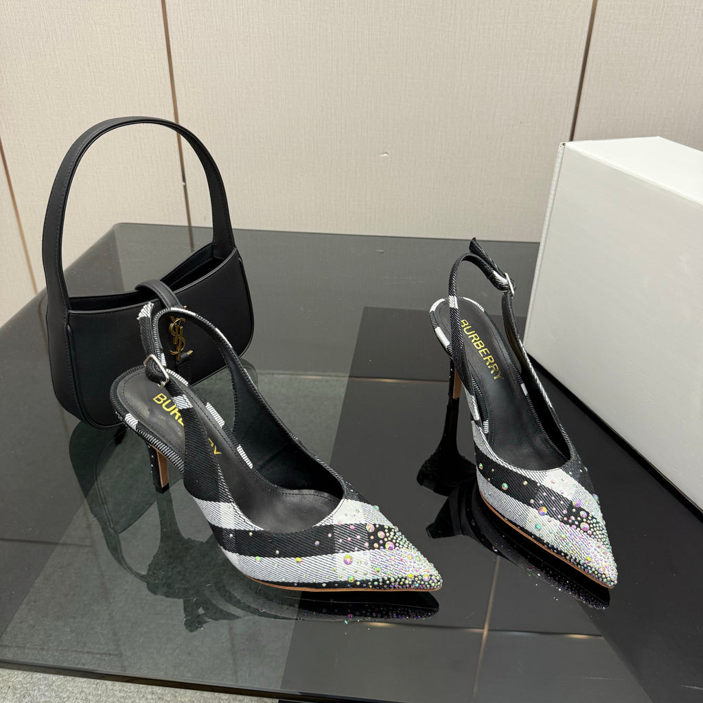 BURBERRY 26S SLINGBACK HEELS 85 MM IN STRIPED COLOR COORDINATION FABRIC STYLE 4