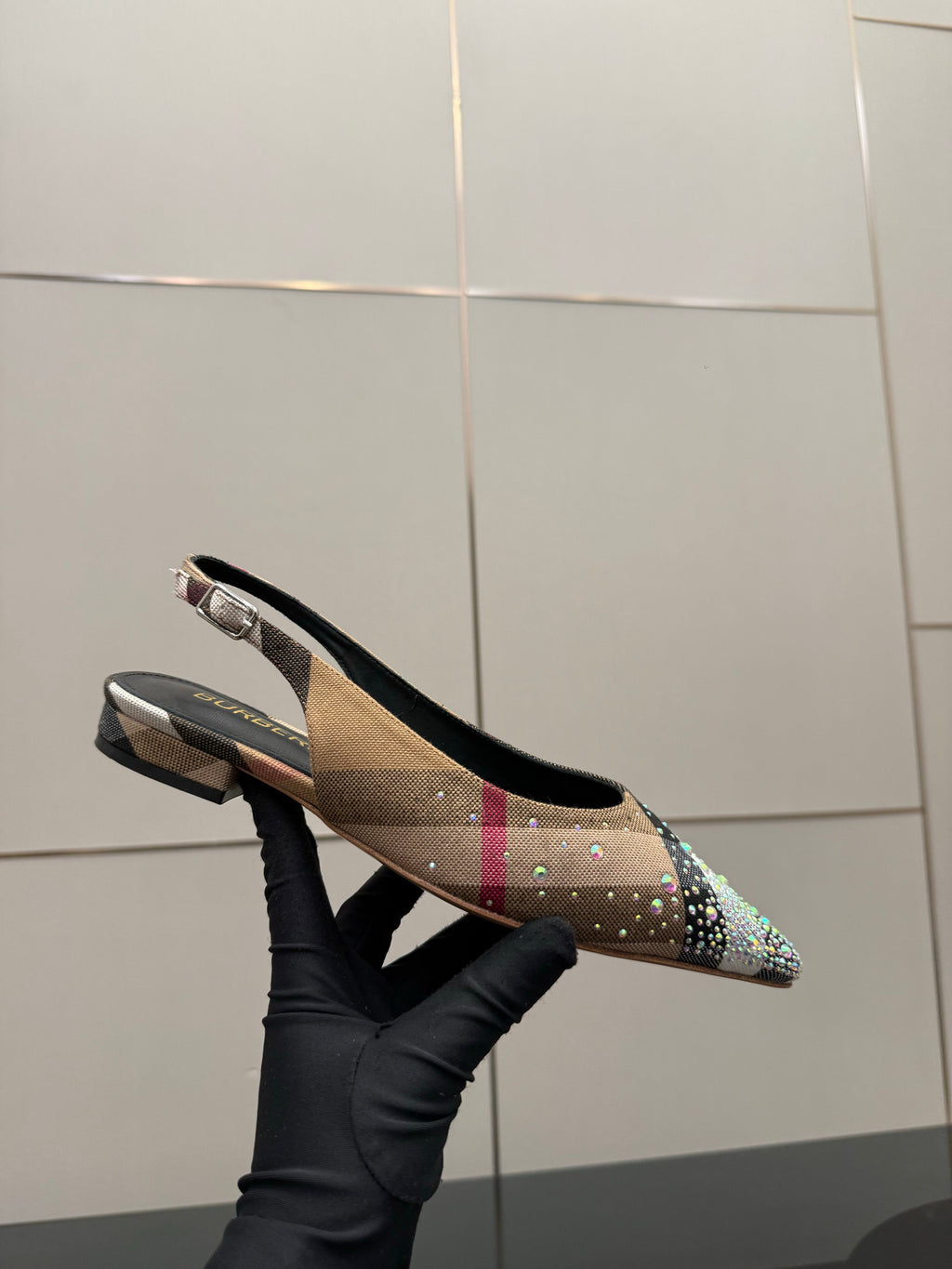 BURBERRY 26S SLINGBACK IN STRIPED COLOR COORDINATION FABRIC