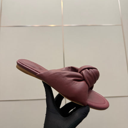 BOTTEGA VENETA 26S SLIDE SANDALS IN DARK RED LAMBSKIN