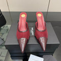 YSL 26S HIGH-HEEL MULES IN DARK RED CALFSKIN AND MESH FABRIC