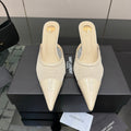 YSL 26S HIGH-HEEL MULES IN BEIGE CALFSKIN AND MESH FABRIC