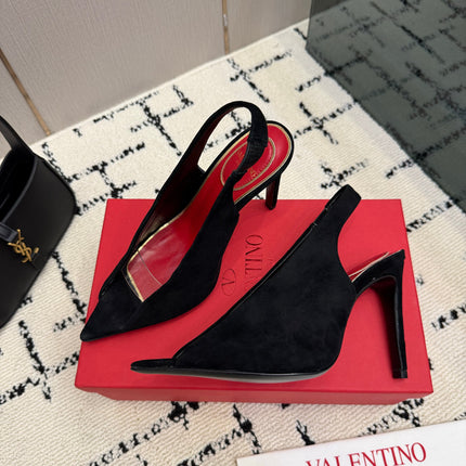 VALENTINO 26S POINTED-TOE SLINGBACKS IN BLACK SUEDE
